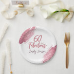 60 and Fabulous Pink Glitter 60th Birthday Paper Plate<br><div class="desc">60 and Fabulous Pink Glitter 60th Birthday Party Plates. Throw a stunning celebration with these “60 and Fabulous” pink glitter birthday plates. Featuring sparkly faux-glitter brush strokes,  this elegant design is perfect for honouring a fabulous woman’s milestone birthday. Fully customisable to include a personal touch that guests will love.</div>