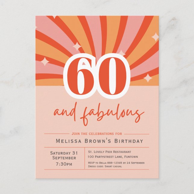 60 and fabulous Retro 50th Birthday Invitation Postcard (Front)
