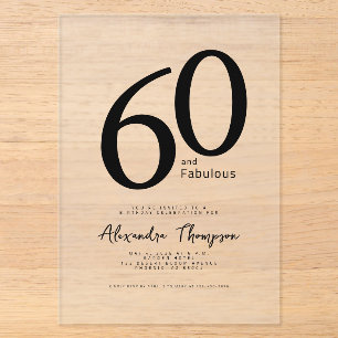 60 and Fabulous Script 60th Birthday Party Acrylic Invitations