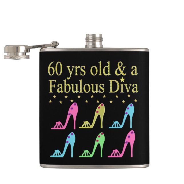 60 AND FABULOUS SHOE QUEEN HIP FLASK (Opened)