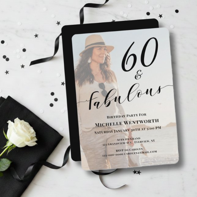 60 and Fabulous Sixtieth Birthday Photo Script Invitation (Creator Uploaded)