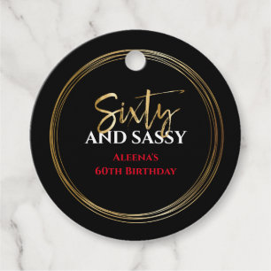 60 AND SASSY Birthday Black Gold Gift Tag