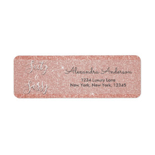 60 and Sassy Birthday Rose Gold Blush Pink Glitter Return Address Label