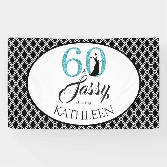 60 and Sassy Custom 60th Birthday Blue Glitter Banner (Horizontal)