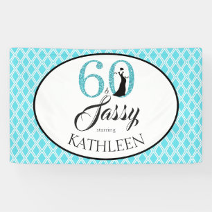 60 and Sassy Custom 60th Birthday Blue Glitter Banner