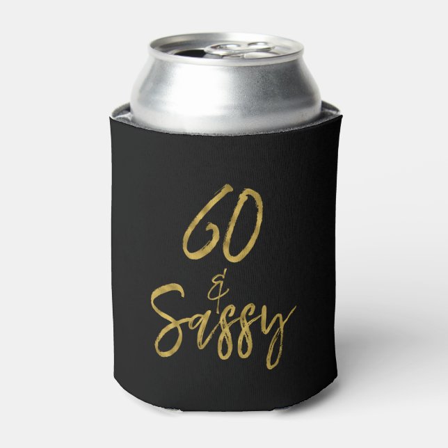 60 and Sassy Gold Foil Birthday Can Cooler (Can Front)