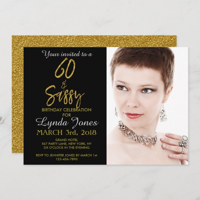 60 and Sassy Gold Foil Birthday Invitation (Front/Back)