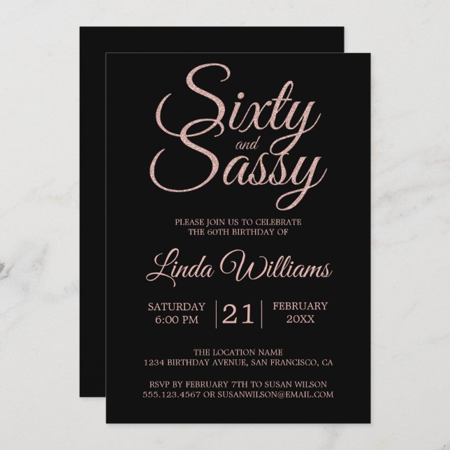 60 and Sassy Pink Glitter 60th Birthday Party Invitation (Front/Back)