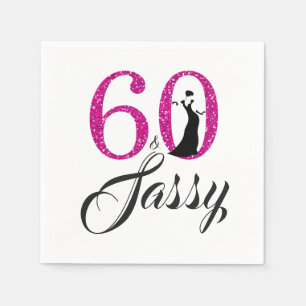 60 and Sassy Pink Glitter Birthday Party Napkin