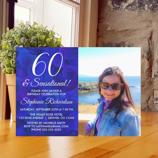 60 and Sensational Royal Blue Photo Birthday Invitation (Creator Uploaded)