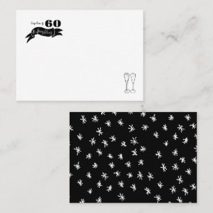 60 and Sparkling Hand Drawn Black and White Place Card