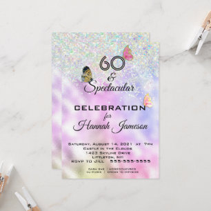 60 and Spectacular Glittery Butterflies Party Invitation