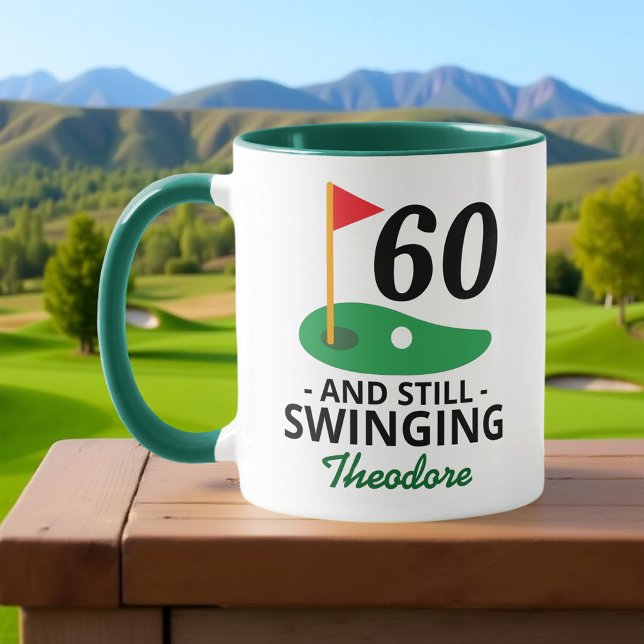 60 and Still Swinging, Funny 60th Birthday Golfer Mug (Creator Uploaded)