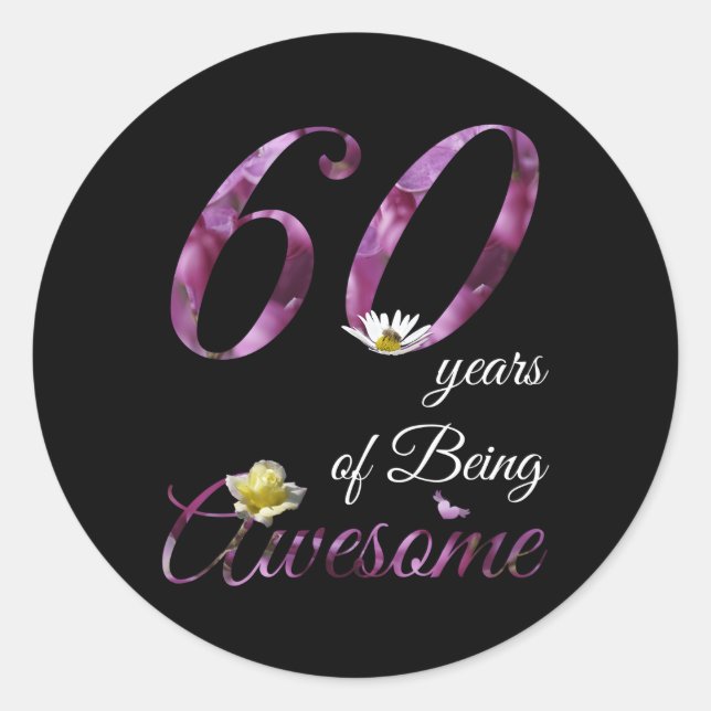 60 Awesome Floral 1963 60Th Classic Round Sticker (Front)