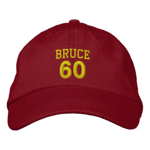 60 Birthday Custom Name RED Hat YELLOW Embroidery
