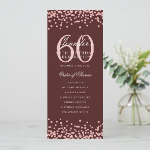 60 Birthday Program Menu Thanks Rose Gold Burgundy