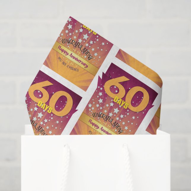 60 Days Sober Anniversary Bold Numeral Tissue Paper (Gift Bag)