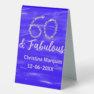 60 & fabulous birthday blue silver add name date
