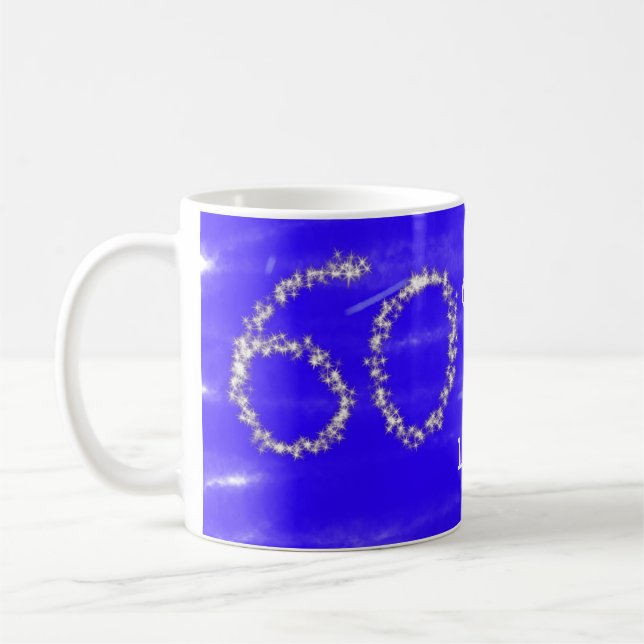 60 & fabulous birthday blue silver add name date coffee mug (Left)