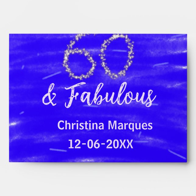60 & fabulous birthday blue silver add name date envelope (Front)
