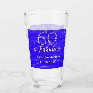 60 & fabulous birthday blue silver add name date glass