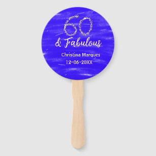 60 & fabulous birthday blue silver add name date hand fan
