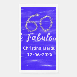60 & fabulous birthday blue silver add name date napkin