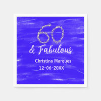 60 & fabulous birthday blue silver add name date