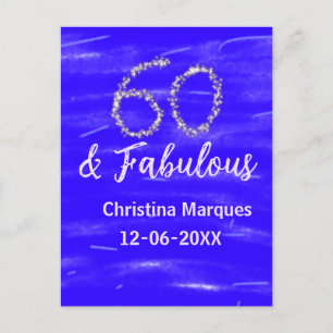 60 & fabulous birthday blue silver add name date postcard