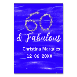 60 & fabulous birthday blue silver add name date table number