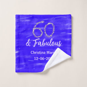 60 & fabulous birthday blue silver add name date wash cloth
