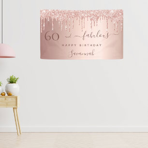 60 Fabulous birthday glitter rose gold pink Banner