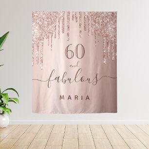 60 fabulous birthday glitter rose gold sparkle tapestry