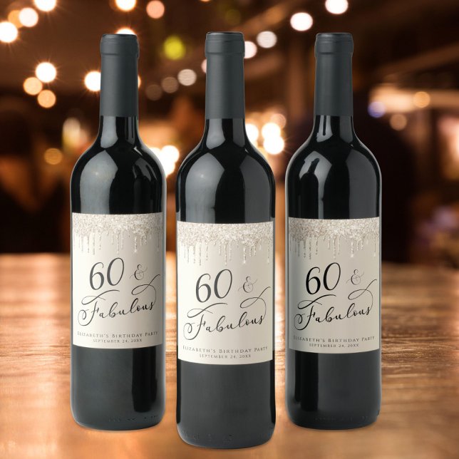 60 Fabulous Birthday Gold Glitter Personalised Wine Label (Creator Uploaded)