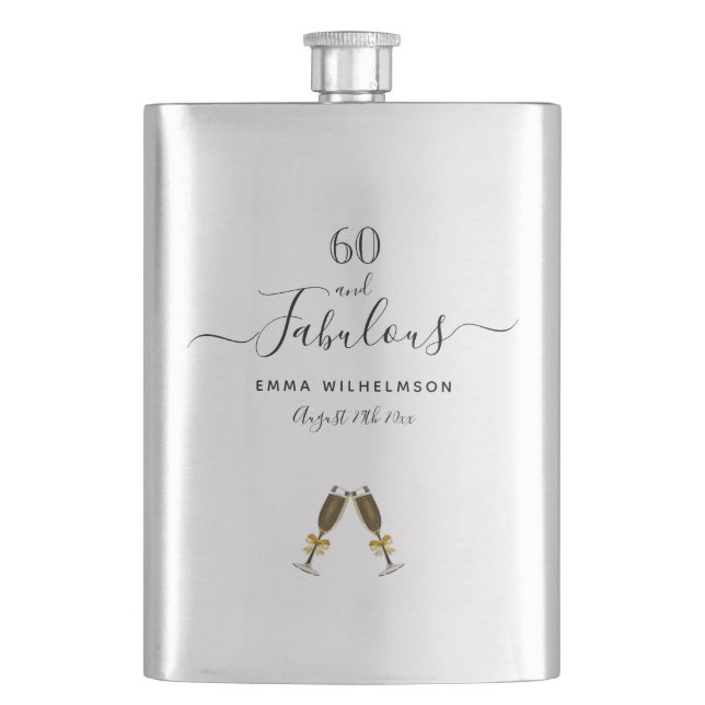60 fabulous birthday monogram script hip flask (Front)