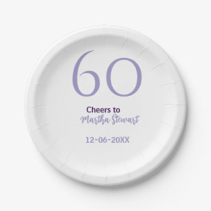 60 & fabulous birthday purple bold name date styli paper plate