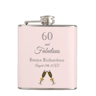 60 fabulous birthday rose gold blush pink monogram hip flask