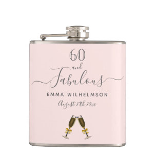 60 fabulous birthday rose gold blush pink name hip flask