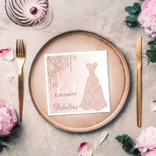 60 fabulous birthday rose gold dress glitter drip napkin