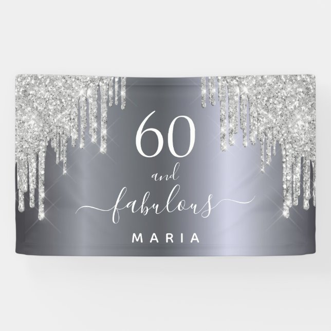 60 fabulous birthday sparkling glitter silver banner (Horizontal)