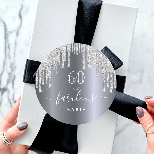 60 fabulous birthday Sparkling glitter silver Classic Round Sticker (Creator Uploaded)