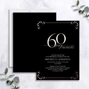60 & Fabulous Black Rose Gold Calligraphy Birthday