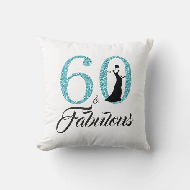 60 Fabulous Blue Glitter 60th Birthday Party Gift Cushion (Front)