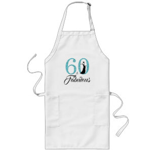 60 Fabulous Blue Glitter 60th Birthday Party Gift Long Apron