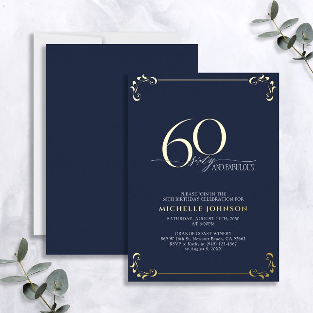 60 & Fabulous Blue & Gold Calligraphy Birthday (Creator Uploaded)