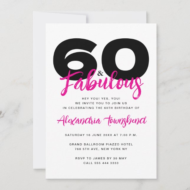 60 & Fabulous Bold Girly 60th Birthday Invitation (Front)