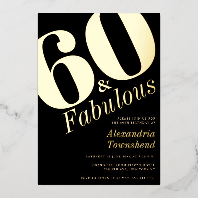 60 & Fabulous Bold Gold 60th Birthday Invitation (Front)
