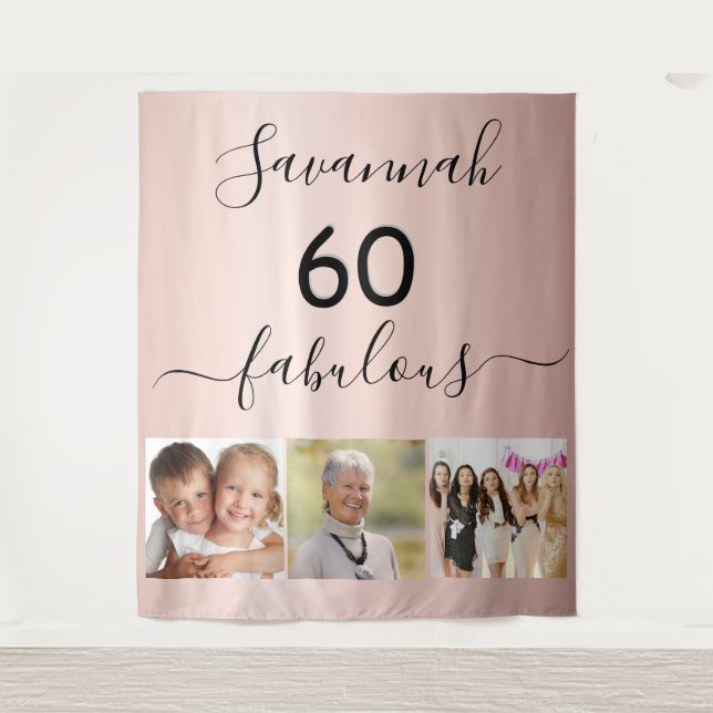 60 fabulous custom photo surprise party rose gold tapestry (Front)