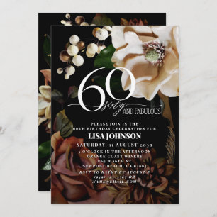 60 & Fabulous Dark Moody Neutral Magnolia Floral Invitation
