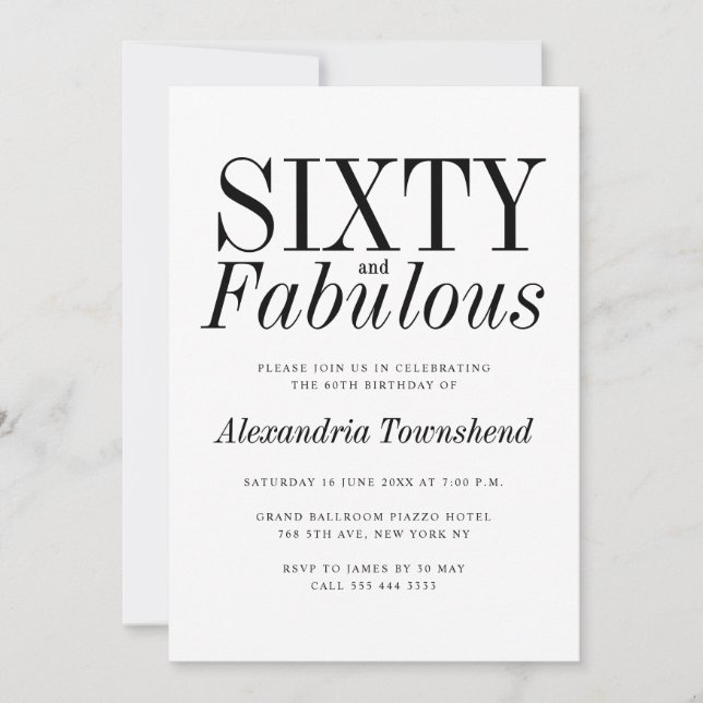 60 & Fabulous Elegant Typography 60th Birthday Invitation (Front)